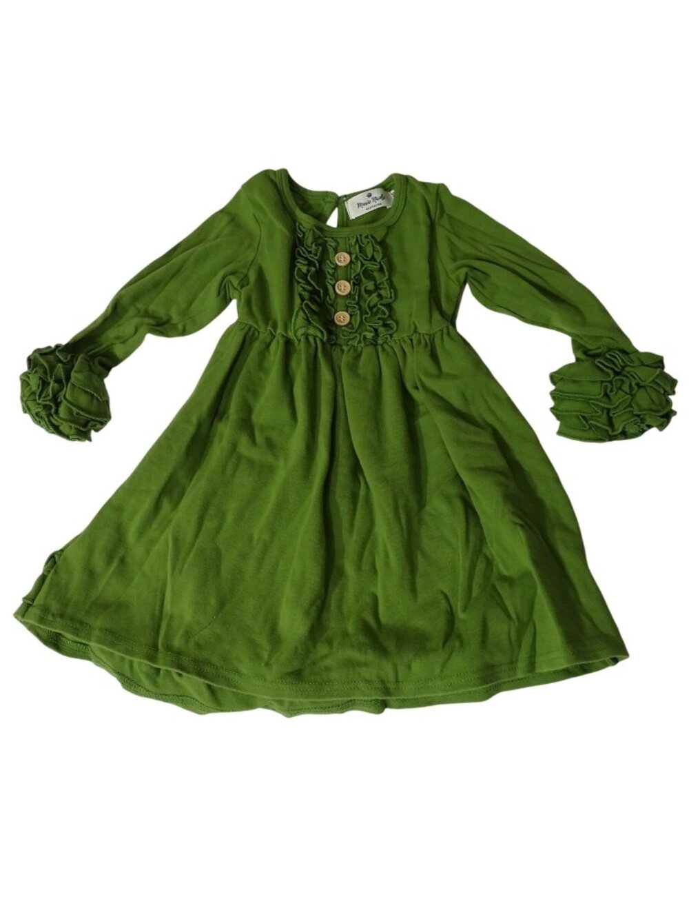 Marie Nicole Green Ruffled Long Sleeve Fit and Flare Dress Girls Size 3 Years